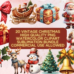 20 Cute Vintage Christmas Clipart, Christmas Clipart Bundle,Christmas,christmas clipart,watercolor christmas clipart,PNG,Digital PDF