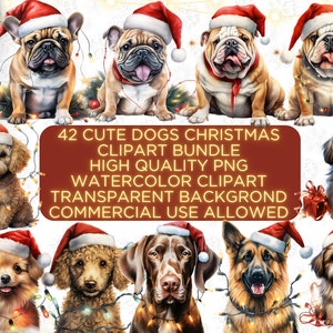 42 Dogs Christmas Watercolor Clipart Bundle,Dogs cliparts,Christmas Dogs PNG,Dogs Christmas lights,Watercolor Christmas,Christmas Cliparts