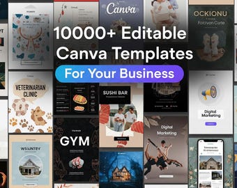 Pacote com mais de 10.000 modelos editáveis do Canva | Com direitos de revenda e PLR | Kit de marketing empresarial definitivo | Download instantâneo