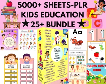 5000+ Pages Kindergarten Learning, Preschool Pre-K Bundle, Activity Worksheets, Alphabet, Numbers,Kids,Colors, Coloring pages, Do a Dot