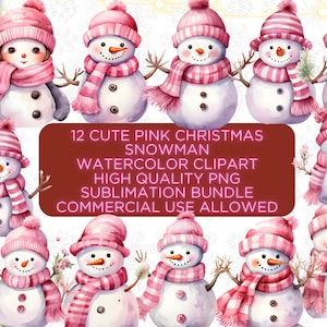 12 Pink Snowman Clipart,christmas clipart,holiday cliparts,Pink christmas,pink christmas png,pink santa claus,christmas png,winter clipart