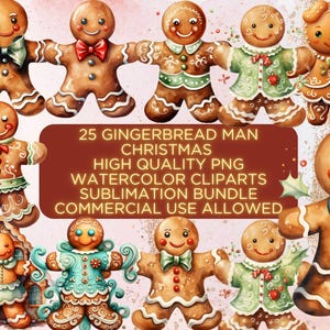 25 Gingerbread Man Christmas Clipart, Christmas Clipart Bundle,Christmas,christmas clipart,watercolor christmas clipart,PNG,Digital PDF