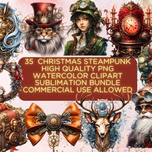 35 Steampunk Christmas Clipart, Christmas Clipart Bundle,Christmas,christmas clipart,watercolor christmas clipart,PNG,Digital PDF,cliparts