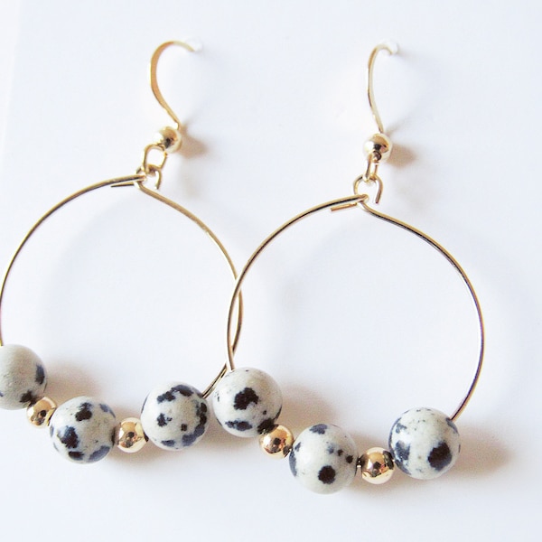 Natural Dalmatian Stone Hoop Earrings