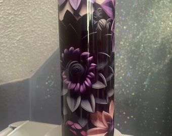 Black and purple flowers tumbler