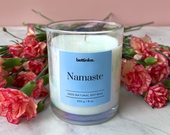 Namaste - 100% Natural Soy Wax Candle | Personal Message | Hand-poured | Calm-scented | Spa Candle | Meditation Candle | Relaxation