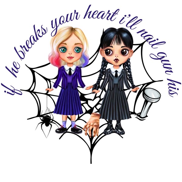 Enid Sinclair and Wednesday Addams Png, Wednesday Addams clipart, Jenna Ortega Png, wednesday addams print, Enid sinclair Sublimation design