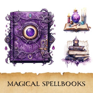 Watercolor Living Spellbooks Clipart, Magical Talking Books Clipart Bundle, Cute and Spooky Halloween Books Set, Art Print, Commercial PNG