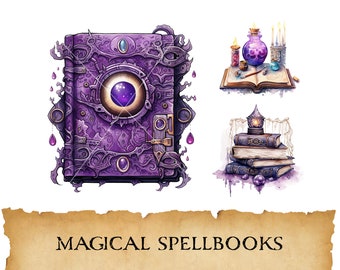 Watercolor Living Spellbooks Clipart, Magical Talking Books Clipart Bundle, Cute and Spooky Halloween Books Set, Art Print, Commercial PNG