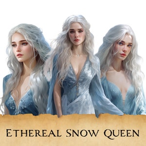 15 Ethereal Snow Queen Clipart Bundle, Fairytale Ice Queen, Fantasy Female Portraits Collection for  Scrapbooking, Journals, Invitations