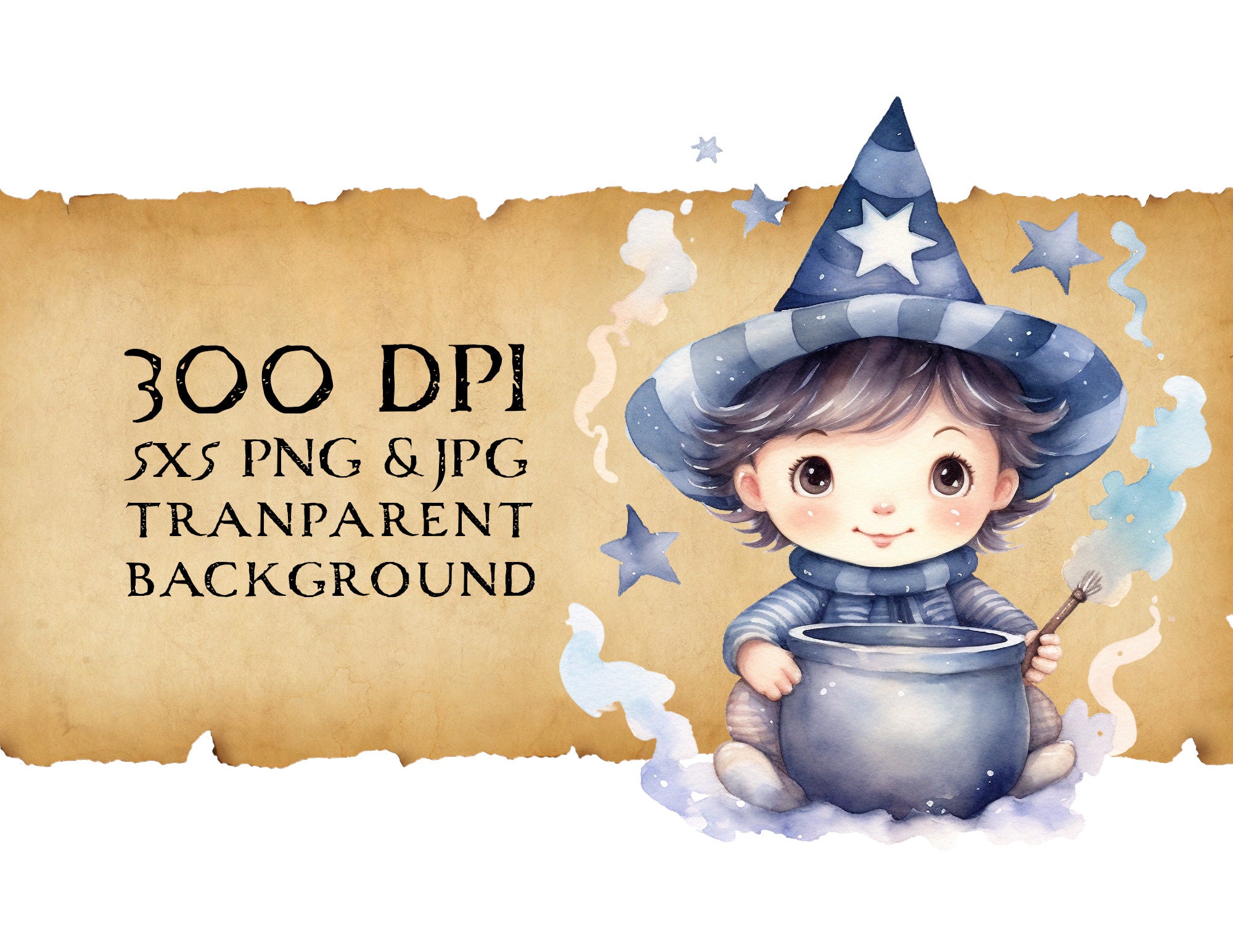 Watercolor Baby Wizard Clipart, Cute Whimsical Blue Boy Wizards Bundle ...