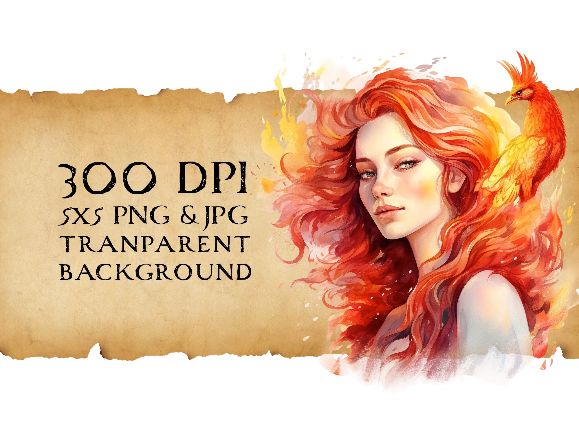 Woman Phoenix Watercolor Fire Phoenix Women Clipart, Mystical Animal Clipart Bundle ...