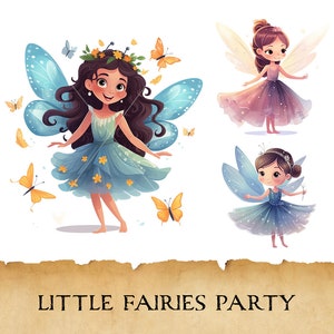Niedliche Feen Clipart, verzauberte Fee Clipart Bundle, Fantasy Fee Party Set, Märchen Geburtstagsparty, magisches Kinderzimmer, Art Print, PNG