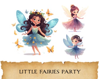 Niedliche Feen Clipart, verzauberte Fee Clipart Bundle, Fantasy Fee Party Set, Märchen Geburtstagsparty, magisches Kinderzimmer, Art Print, PNG