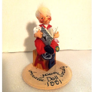 Vintage 1991 Annalee Bedtime Stories Doll School Boy Sitting on Block Reading Book Mobilitee Doll