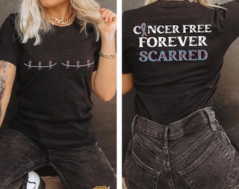 Double Mastectomy Pink and Teal Ribbon Scar T-Shirt: BRCA Breast Cancer Awareness - Post Surgery Survivor Tee - Fighter, Warrior Gift Shirt