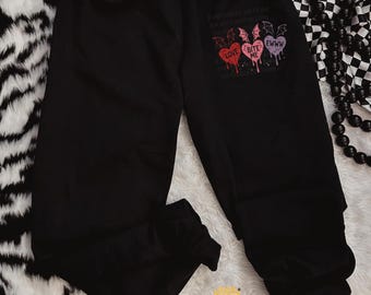 Love, Bite Me, Eww Cute Bat Winged Candy Heart Design - Softstyle Joggers – Unisex Sweatpants – Cute Spooky Goth Valentines Lounge Pants