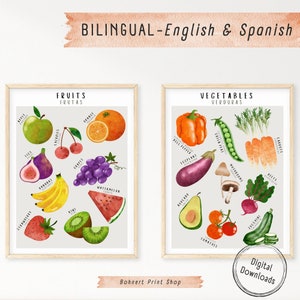 Zweisprachiges pädagogisches Spanisch-Englisch-Poster, Montessori-Druck, zweisprachige digitale Kunst, Homeschool-Klassenzimmer-Dekor, Kinder-Digitaldruck