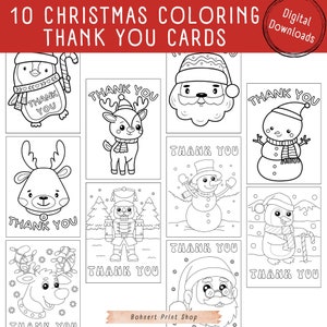 Cartões de agradecimento para colorir de Natal para imprimir | Conjunto de 10 cartões para crianças | Atividades de Natal para crianças | Download instantâneo | Atividade divertida para o feriado