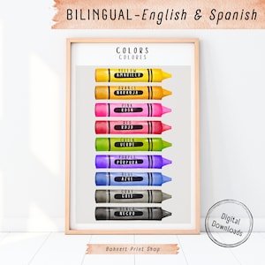 Bilingual Poster for Kids, Montessori Learning Print, Kids Colors Poster, Spanish English Educational Printable, Kids Digital Print