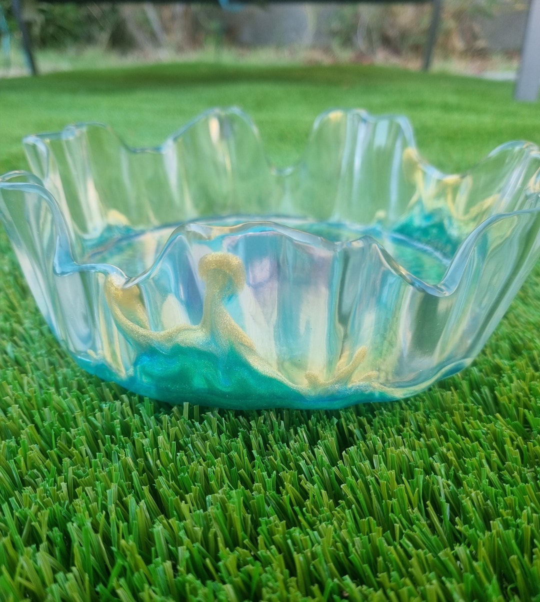 Large Decorative Resin Bowl. Clear and Blue Etsy