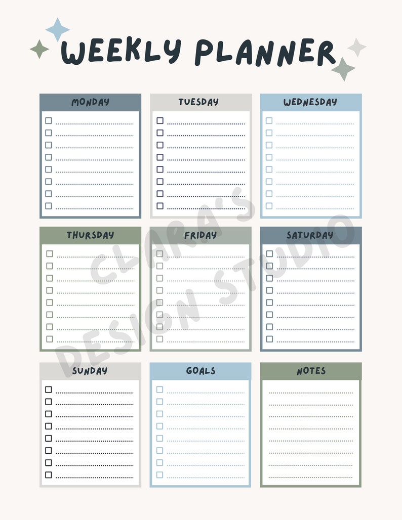 Cute Printable Weekly Planner To-do Checklist Template Instant - Etsy