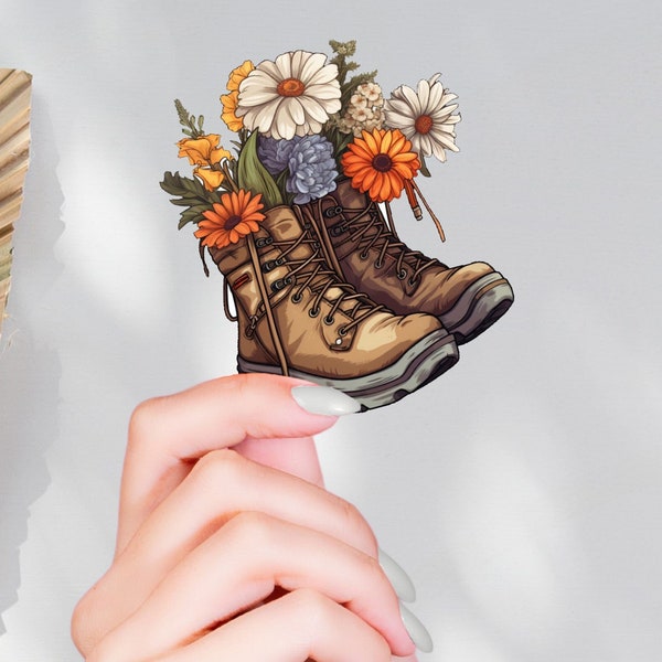 Hiking boots with wildflowers Vinyl sticker