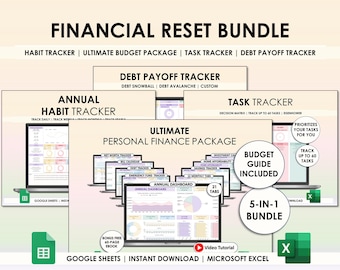 Ultimat årligt budgetkalkylblad Månadsbudgetmall Google Sheets Excel Fakturakalender Skuld Sparspårare Personlig ekonomi Nettoförmögenhet