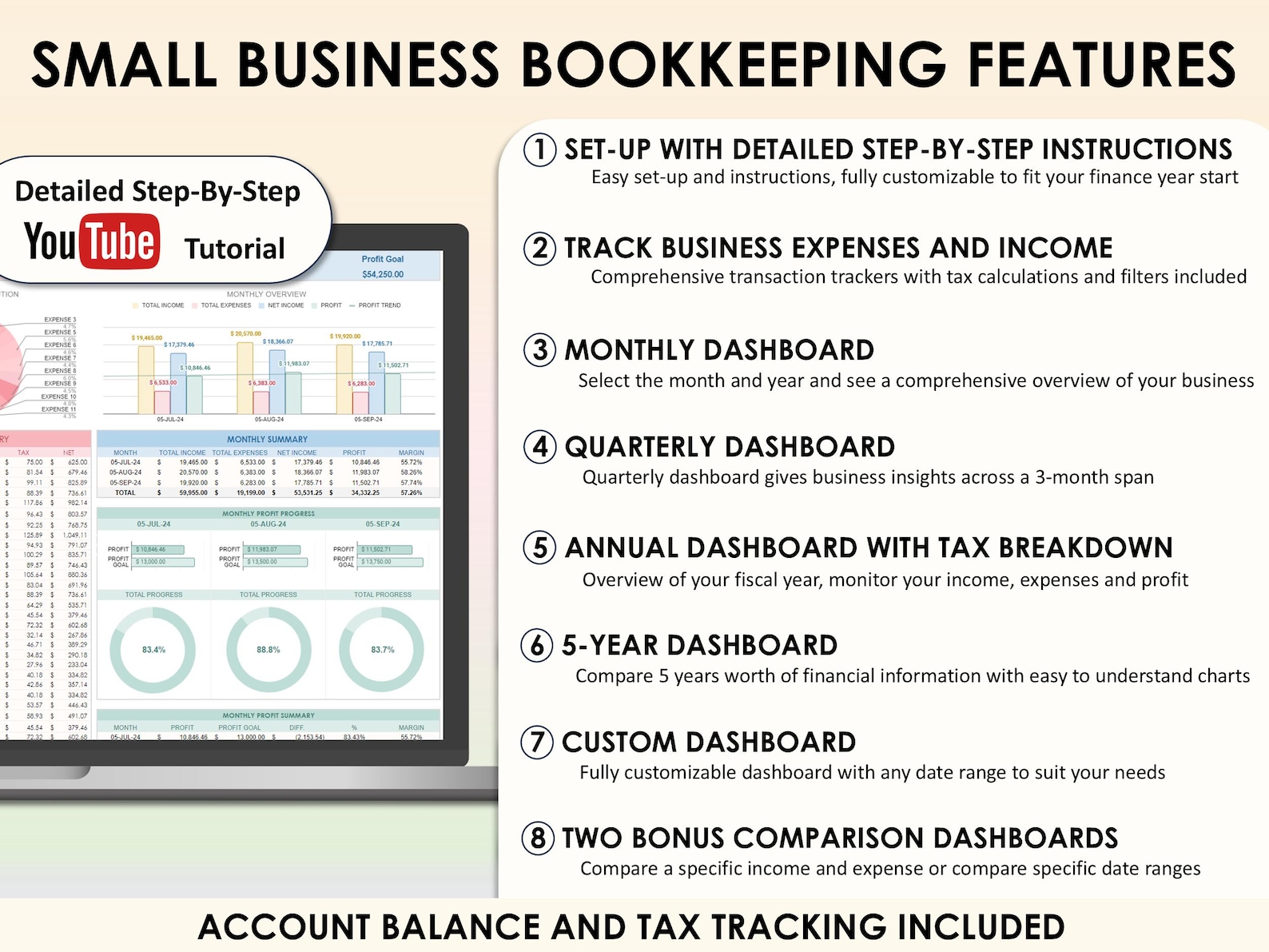 Small Business Bookkeeping Spreadsheet Planner Google Sheets Excel ...