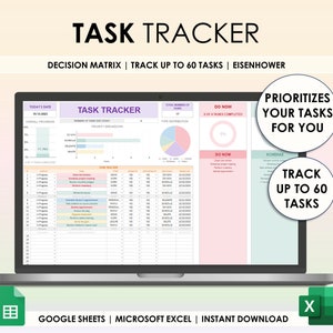 Task Tracker Fogli Google Excel Task Tracker Foglio di calcolo Elenco delle cose da fare Attività Excel Task Manager Matrice decisionale Task Planner Task Track