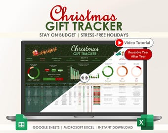 Christmas Gift Tracker Bundle, Christmas Spreadsheet, Holiday Planner, Budget Organizer, Google Sheets, Excel Template, Light And Dark Mode