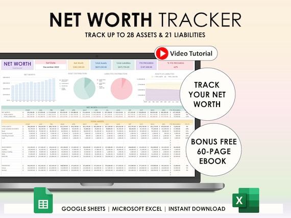 Net Worth Tracker Google Sheets Excel Spreadsheet Net Worth Calculator Spreadsheet Assets Liabilities Financial Planner