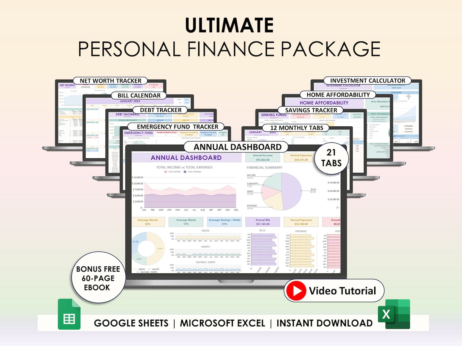 Annual Budget Google Sheets Excel Spreadsheet Monthly Biweekly Budget ...