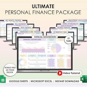 Jaarbudget Google Spreadsheets Excel-spreadsheet Maandelijks Tweewekelijks budgettracker Factuurkalender Schuldentracker 50/30/20 Budget Spreadsheettracker