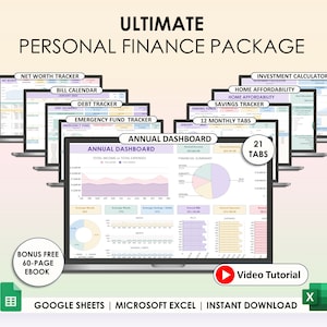 Annual Budget Google Sheets Excel Spreadsheet Monthly Biweekly Budget Tracker Bill Calendar Debt Tracker 50/30/20 Budget Spreadsheet Tracker