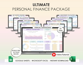 Annual Budget Google Sheets Excel Spreadsheet Monthly Biweekly Budget Tracker Bill Calendar Debt Tracker 50/30/20 Budget Spreadsheet Tracker