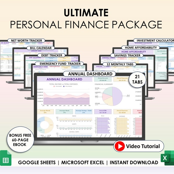 Annual Budget Google Sheets Excel Spreadsheet Monthly Biweekly Budget Tracker Bill Calendar Debt Tracker 50/30/20 Budget Spreadsheet Tracker