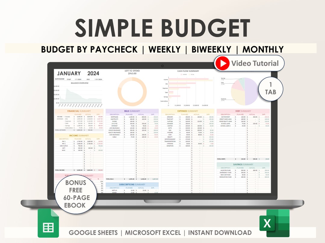Budget Planner for Google Sheets and Excel | Monthly Budget Spreadsheet ...