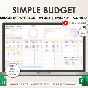 Budgetplanner voor Google Spreadsheets en Excel | Spreadsheet maandbudget | Budgettracker voor salaris | Weekbudgetsjabloon | Tweewekelijks budget