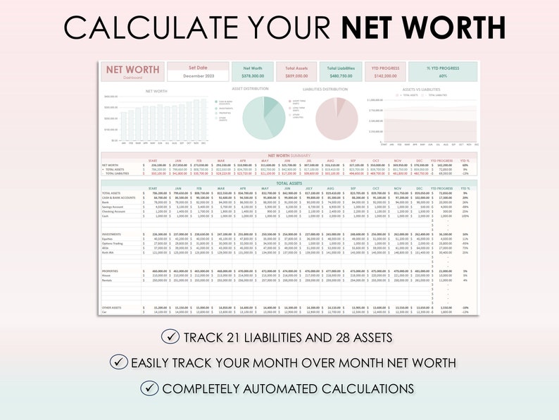 Net Worth Tracker Google Sheets Excel Spreadsheet Net Worth Calculator ...