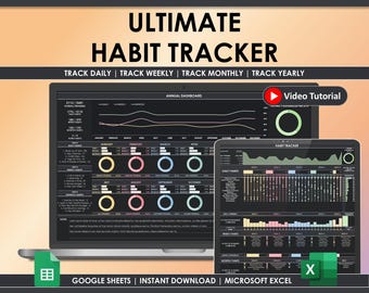 Vanespårare Daglig rutinplanerare Veckovis Månatlig vanespårning Kalkylblad ADHD Produktivitet Målspårare Google Kalkylark Excel Självvård