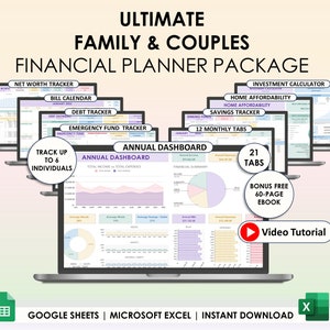 Gezin en stel Jaarbegroting Google Spreadsheets Excel-spreadsheet Maandelijks Tweewekelijks budgettracker Factuurkalender Schuldtracker 50/30/20-tracker