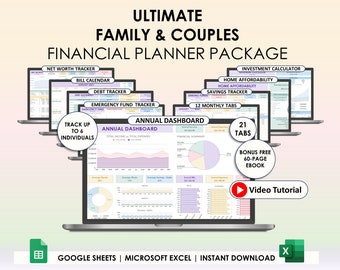 Family And Couple Annual Budget Google Sheets Excel Spreadsheet Monthly Biweekly Budget Tracker Bill Calendar Debt Tracker 50/30/20 Tracker