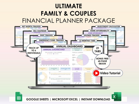 Family And Couple Annual Budget Google Sheets Excel Spreadsheet Monthly Biweekly Budget Tracker Bill Calendar Debt Tracker 50/30/20 Tracker