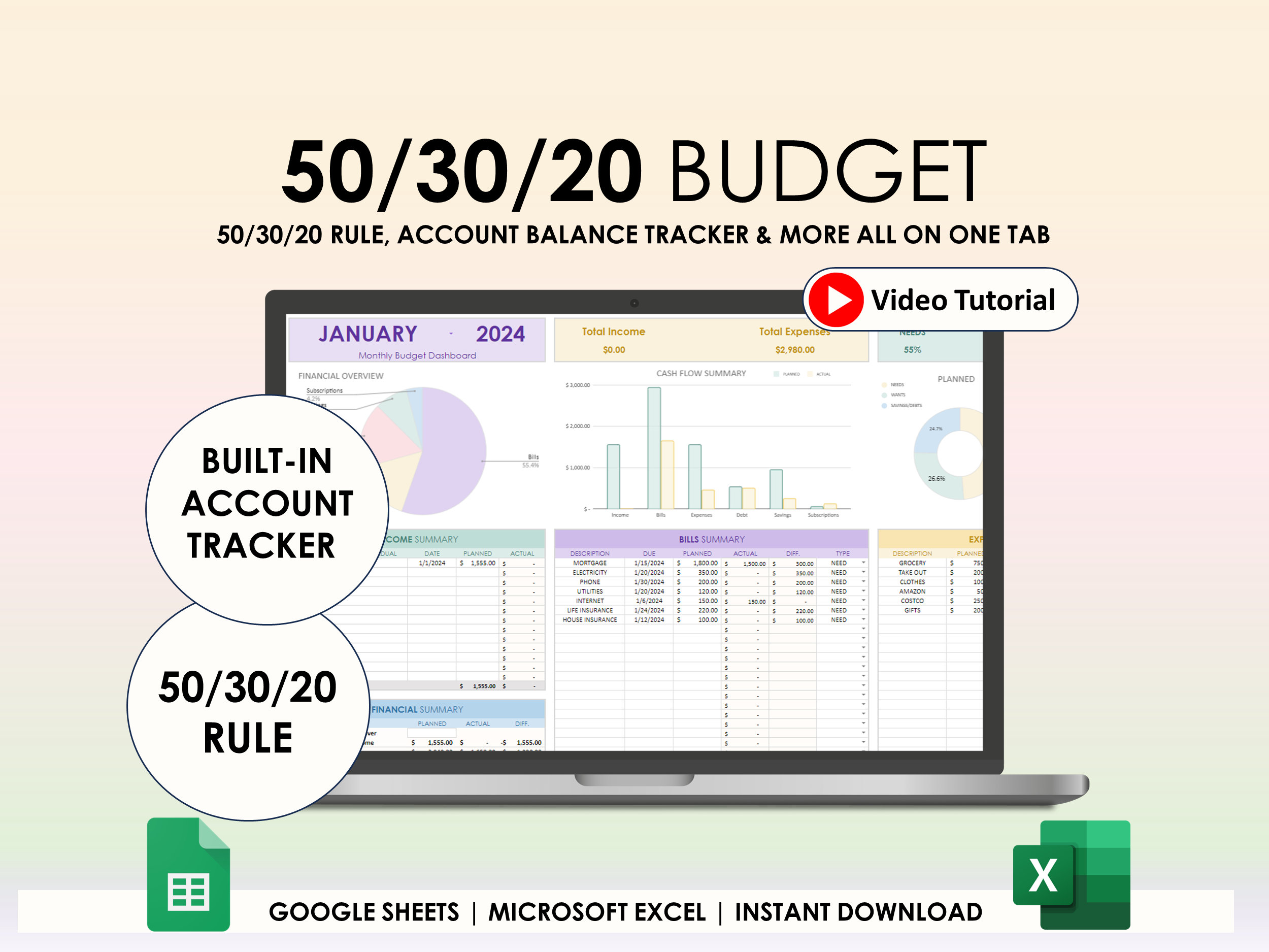 Simple Budget Spreadsheet Google Sheet Excel Monthly Biweekly Budget ...