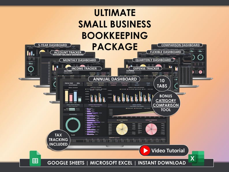 Small Business Bookkeeping Spreadsheet Template Profit & Loss Easy Accounting Etsy Sales Tax Tracker Invoice Tracker Excel Google Sheets