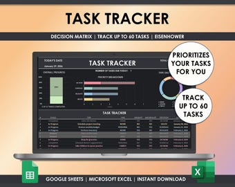 Kalkylblad med uppgiftsspårning Att-göra-lista Google Sheets Excel ADHD Att-göra-lista Arbetsorganisatör Teamledning Produktivitet Projektplanerare Mall