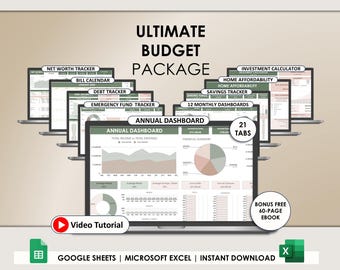 Årligt budgetark: Google Sheets och Excel Financial Planner (digital nedladdning)