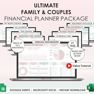 Family Budget Planner Couples Budget Spreadsheet Excel Google Sheets Budget Bill Calendar Debt Tracker 50/30/20 Tracker Finance Budget Excel