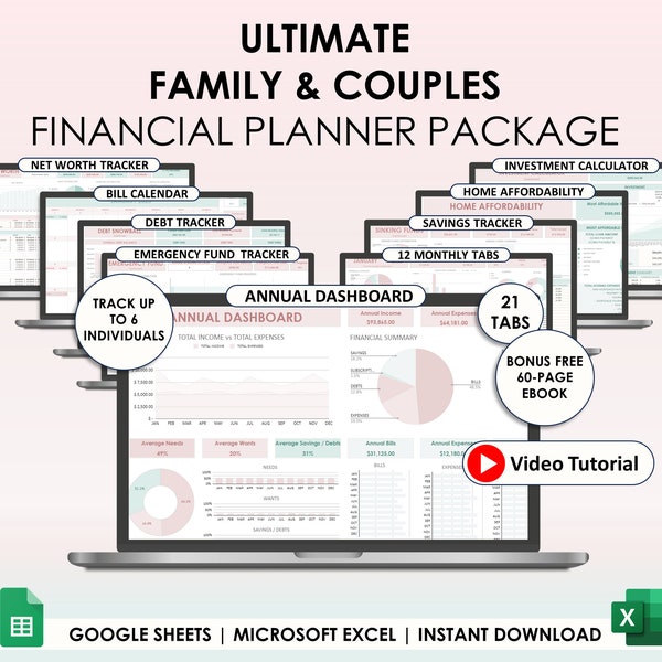 Planificador de presupuesto familiar Hoja de cálculo de presupuesto de parejas Excel Hojas de cálculo de Google Presupuesto Calendario de facturas Rastreador de deudas 50/30/20 Rastreador Presupuesto financiero Excel